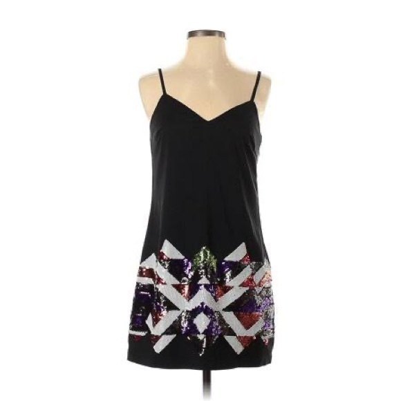bebe Dresses & Skirts - BEBE Mini Dress Black Size Medium Sequin Tribal Y2K Geometric Slip Party